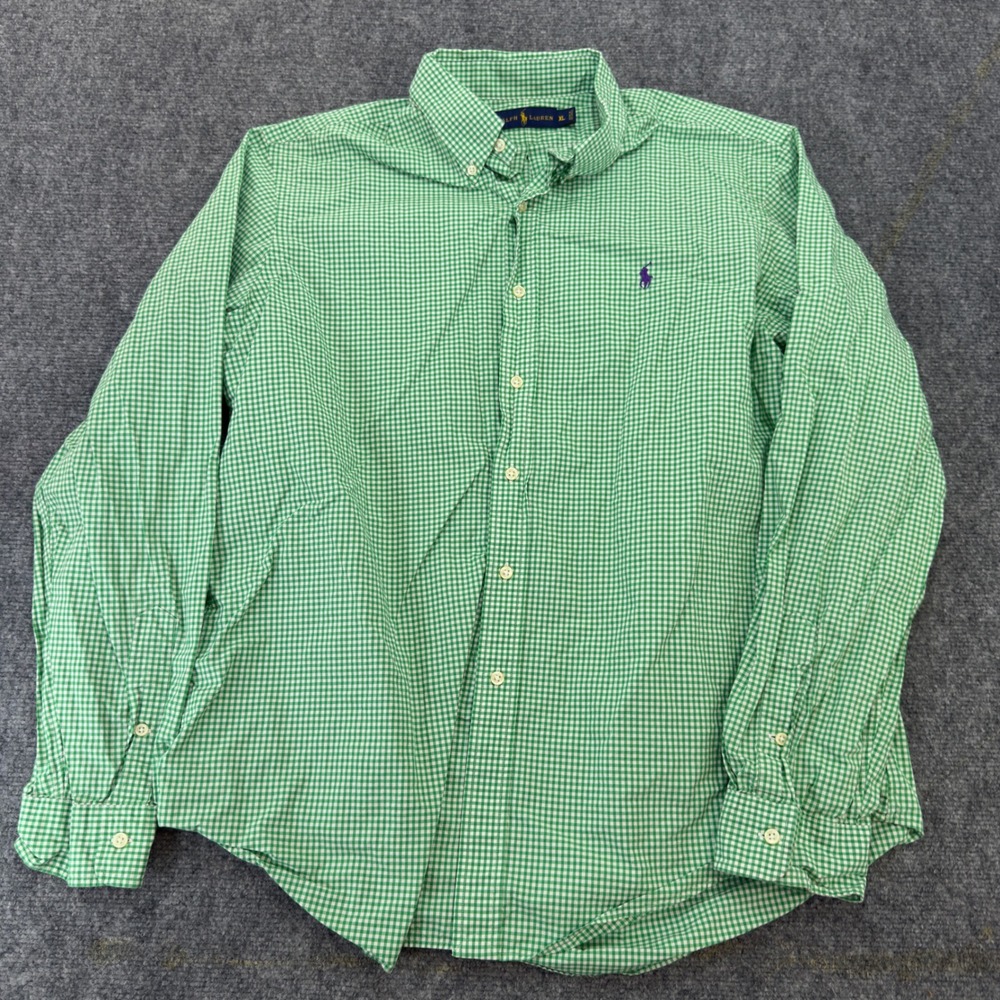 Ralph Lauren Gingham Button Down Shirt Green White Size XL